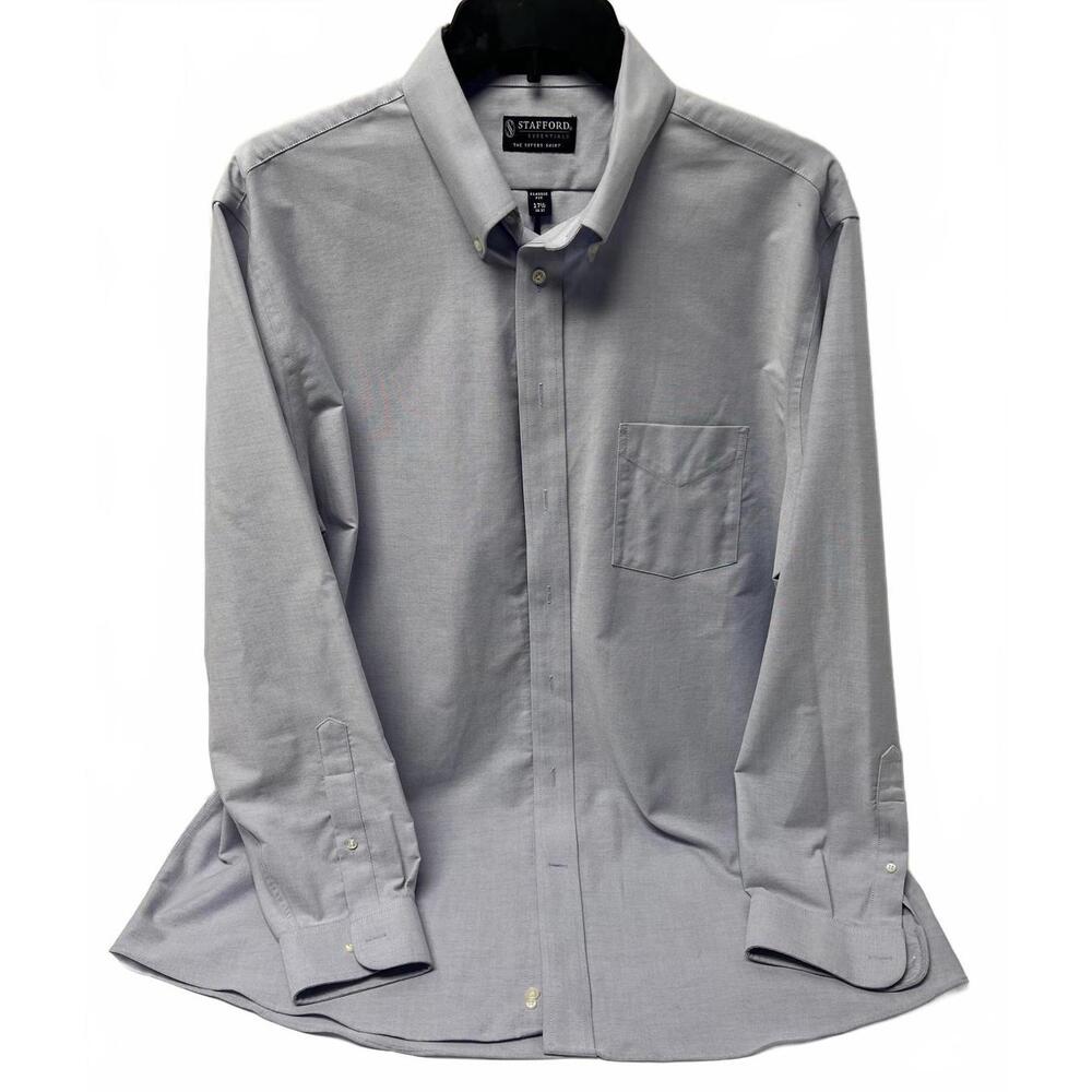Stafford Classic Fit Mens Dress Shirt 17.5, 35/37- Light Blue Cotton Blend